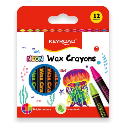 Creioane colorate - Set 12 creioane cerate Keyroad, 12 culori neon/set
