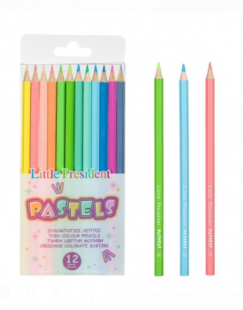 Creioane colorate - Set 12 creioane culori pastelate cu varf subtire 