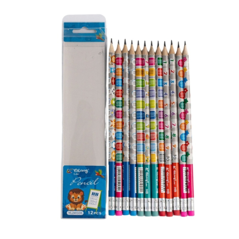 Creioane si accesorii - Set 12 creioane grafit cu guma de sters, model tabla inmultirii