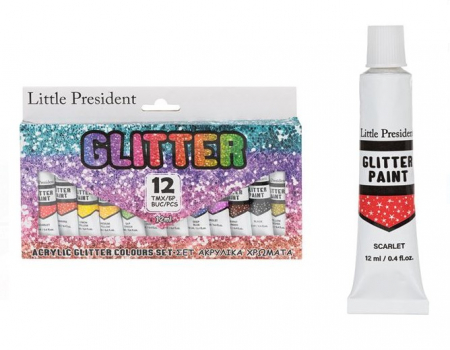 Acuarele, Tempera si Pensule - Set 12 culori acrilice glitter pentru pictura