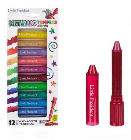 Acuarele, Tempera si Pensule - Set 12 culori metalizate tempera tip stick