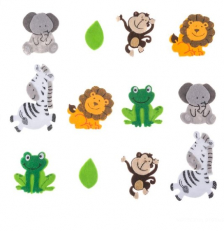 Accesorii art&craft - Set 12 decoratiuni din fetru Animale din jungle, 12 bucati