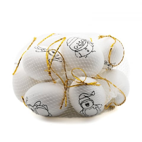 Produse art & craft-Lucru manual - Set 12 globuri de pictat cu model pinguin,plastic,alb, 6 cm