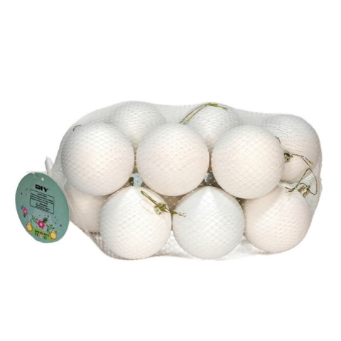 Accesorii creatie Craciun - Set 12 globuri pentru pictat si colorat,plastic,alb,8 cm