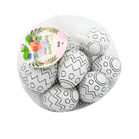 Creații sezoniere - Set 12 ouă pentru pictat și colorat, plastic, 6 cm – alb cu model etnic