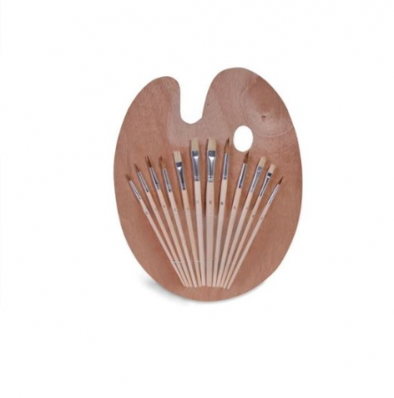 Acuarele, Tempera si Pensule - Set 12 pensula cu paleta