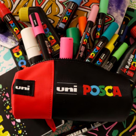 Set 16 markere Posca cu penar cilindric cu fermoar,16 bucati, 6+6+4 / 5M,3M,1M [2]