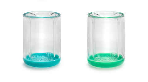 Set 2 pahare pentru copii cu design interior urs Melii,145 ml, albastru-verde [2]