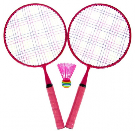Jucării exterior pentru copii - Set 2 rachete de badminton, ideale pentru copii, roz