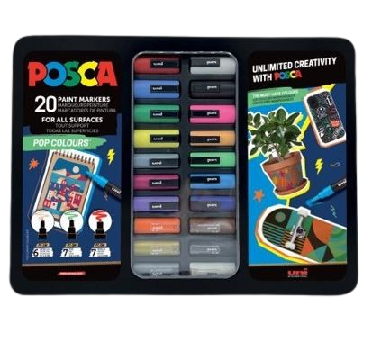 Produse art & craft-Lucru manual - Set 20 Markere POSCA -Editie limitata in cutie metalica eleganta eagra, cu 3 tipuri de varfuri