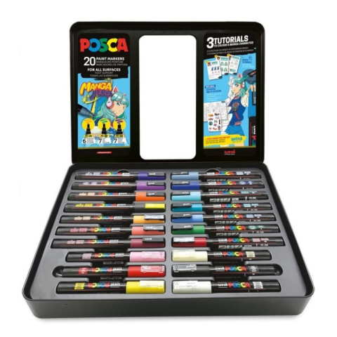 Set 20 Markere POSCA Mango Hero– Ediție Limitată cu 3 Tipuri de Vârfuri și Cutie Metalică [1]