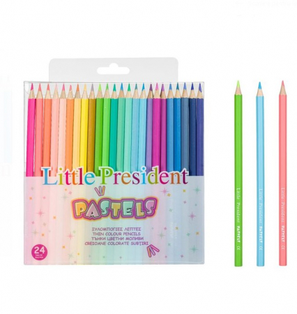 Creioane colorate - Set 24 creioane culori pastelate cu varf subtire 