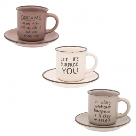 Articole Bucatarie - Set 3 cesti cu farfurii pentru cafea