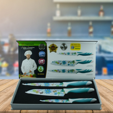 Set 3 Cuțite Cnossus cu Înveliș Ceramic – Floral Albastru [1]