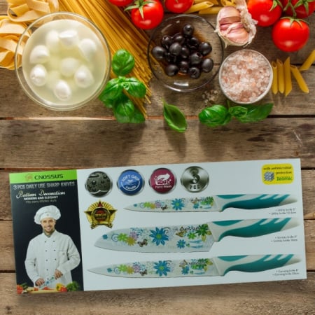 Set 3 Cuțite Cnossus cu Înveliș Ceramic – Floral Albastru [2]