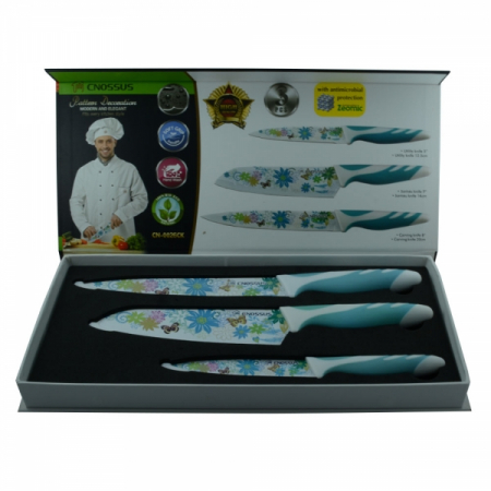 Set 3 Cuțite Cnossus cu Înveliș Ceramic – Floral Albastru [0]