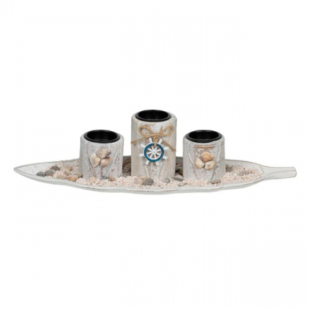 Decoratiuni - Set 3 suporturi lumanari cu baza in forma de frunza si pietris decorativ