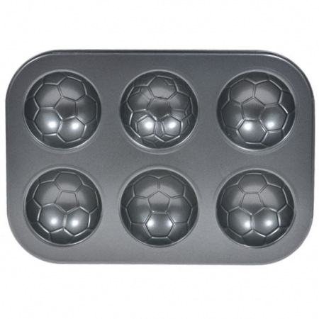 Articole Bucatarie - Tava pentru briose cu 6 compartimente, model minge de fotbal,26.5x18.5 cm