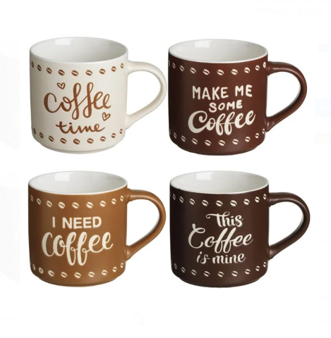 Cani si cesti - Set 4 cani pentru cafea, Ceramica, 350ml