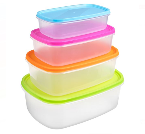 Caserole si cutii alimentare - Set 4 caserole cu capac pentru alimente, plastic,diverse marimi