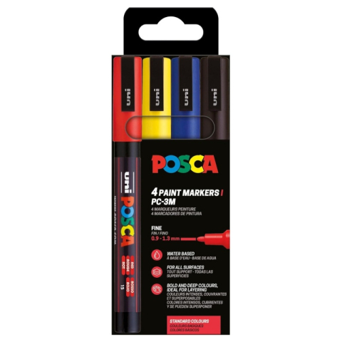 Produse marca POSCA - Marker UNI PC-3M Posca 0.9-1.3 mm,varf fin,set 4 culori