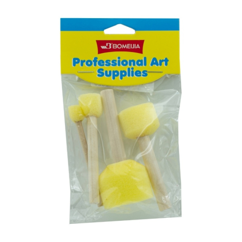 Produse art & craft-Lucru manual - Set 4 pensule cu capăt buretat și mâner din lemn – diverse mărimi