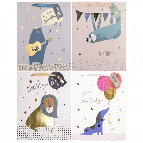 Articole pentru Petrecere - Set 4 Pungi din Hârtie 26×32×12 cm, 210 gsm
