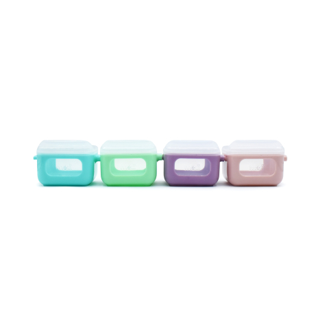 Jucarii Bebelusi - SET 4 RECIPIENTE SILICON SNAP&GO CUBES, MELII, 4*118 ML