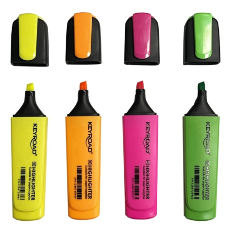 Set 4 textmarkere fluorescente Keyroad, varf tesit, culori neon (galben, verde, orange, roz) [1]
