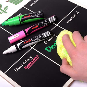 Set 4x Markere cu cretă lichidă UNI Chalk PWE-5M ASSF16, 1.8–2.5 mm (galben, roz, violet, portocaliu) [3]