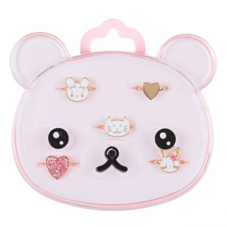 Jocuri si articole copii - Set 5 Inele pentru Fetite și Cutie Depozitare Ursuleț