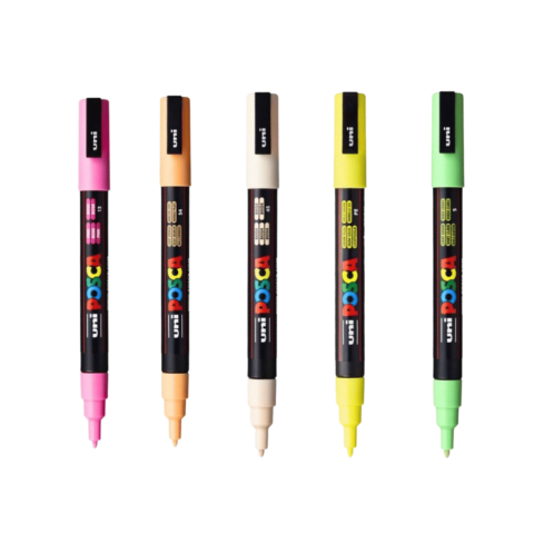 Produse art & craft-Lucru manual - Set 5 markere culori deschise PC-3M varf fin,0.9-1.3 mm,UNI