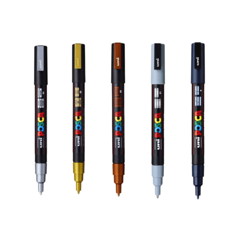 Produse art & craft-Lucru manual - Set 5 markere culori metalizate PC-3M varf fin,0.9-1.3 mm,UNI