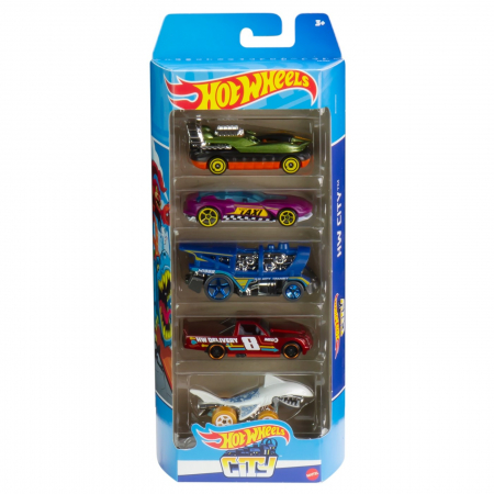 Masinute, Motociclete, Elicoptere, Avioane & Trenulete - Set 5 Mașini Hot Wheels City 