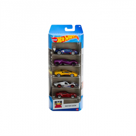 Masinute, Motociclete, Elicoptere, Avioane & Trenulete - Set 5 Masini Hot Wheels Motor Show 