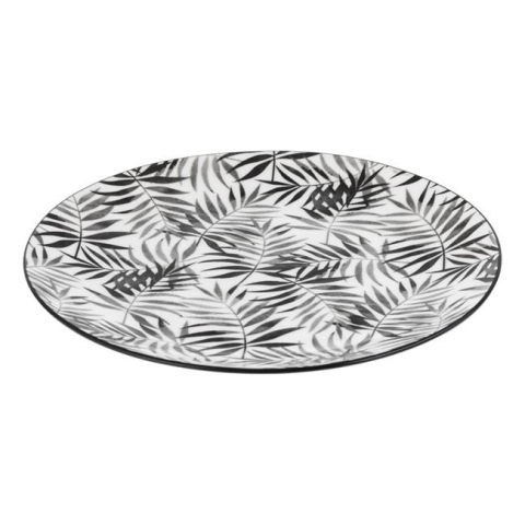 Set 6 farfurii pentru servire din portelan cu design frunze tropicale, negru, 19 cm [1]