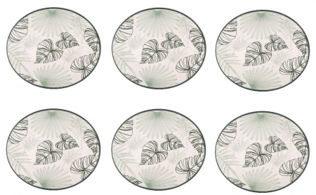 Farfurii - Set 6 farfurii pentru servire din portelan cu Imprimeu frunze