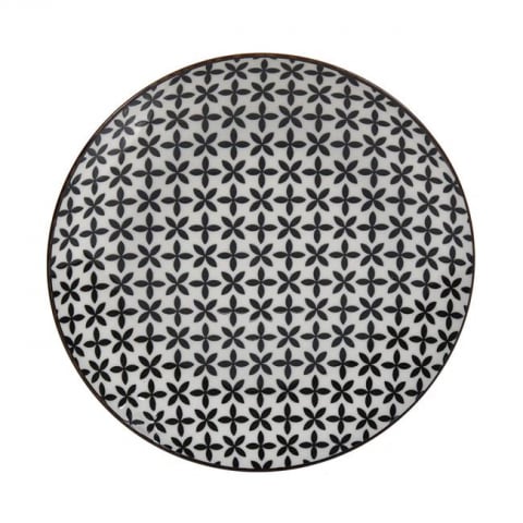 Articole Bucatarie - Set 6 farfurii pentru servire din portelan, model floricele,negru,19 cm