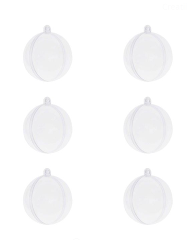 Produse art & craft-Lucru manual - Set 6 globuri transparente din plastic cu șnur de agățat,6 cm