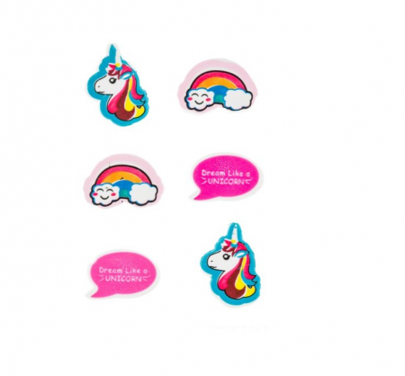 Radiere - Set 6 gume de sters cu Imprimeu Unicorn si Curcubeu