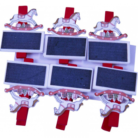 Accesorii art&craft lemn - Set 6 carlige decorative din lemn cu cal,multicolor,3.5cm