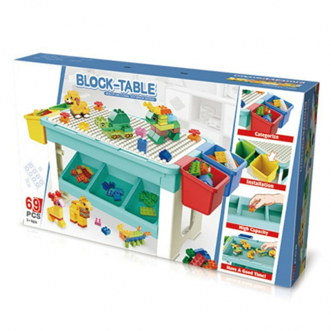Set 69 piese de constructie cu masuta si 4 cutii de depozitare,plastic,2-4 ani, 68x36x31 cm [10]