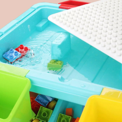 Set 69 piese de constructie cu masuta si 4 cutii de depozitare,plastic,2-4 ani, 68x36x31 cm [6]