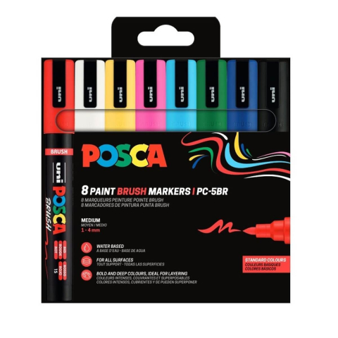Produse marca POSCA - Set 8 markere cu vârf tip pensulă POSCA PC-5BR