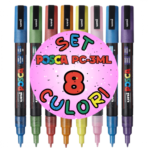 Marker UNI PC-3ML Posca 0.9-1.3 mm,varf fin,set 8 culori cu sclipici [1]