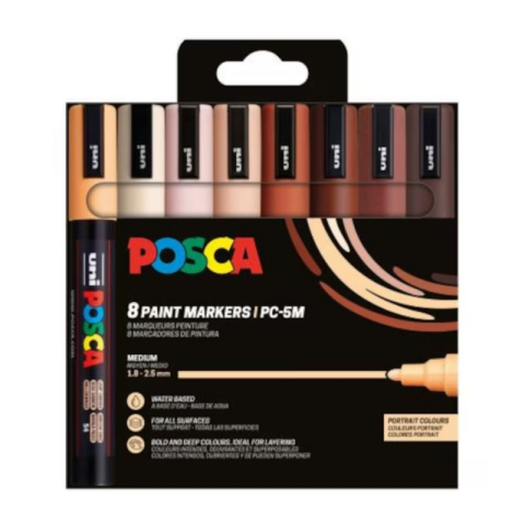 Produse marca POSCA - Set 8 markere UNI Posca PC-5M 1.8-2.5 mm, nuante verde