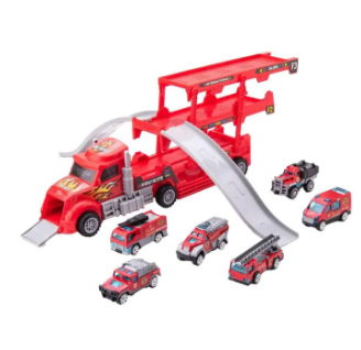 Masinute si vehicule cu telecomanda - Set Camion de pompieri cu rampa si 6 masinute