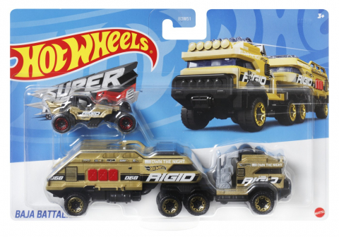 Jocuri si articole copii - Set Camion Si Masina Sport Hot Wheels Baja Battalion Maro