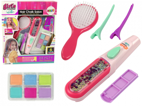 Frumusete, bijuterii si accesorii fetite - Set Coafură și Vopsire Păr - Placă de Îndreptat și Șuvițe Colorate în 6 Culori