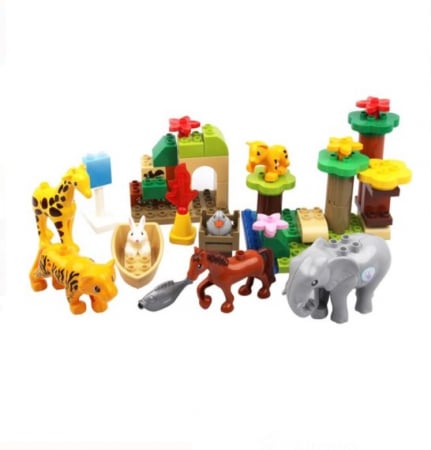 Seturi  de constructie - Set constructie cuburi si figurine animale-51 piese
